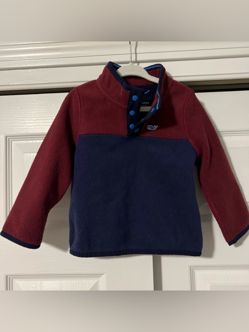 🐋 Vineyard Vines Red & Navy Colorblock Snap Fleece Pullover